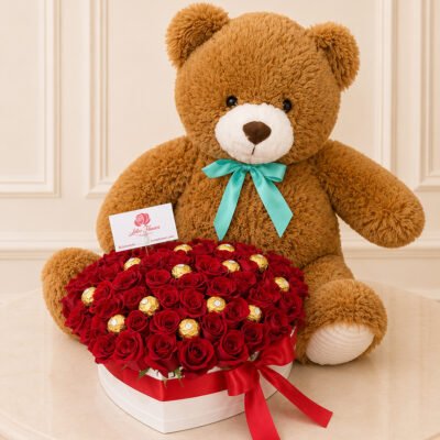 Lotus Heart Teddy 75 Roses